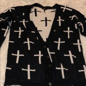 Cross print knit cardigan